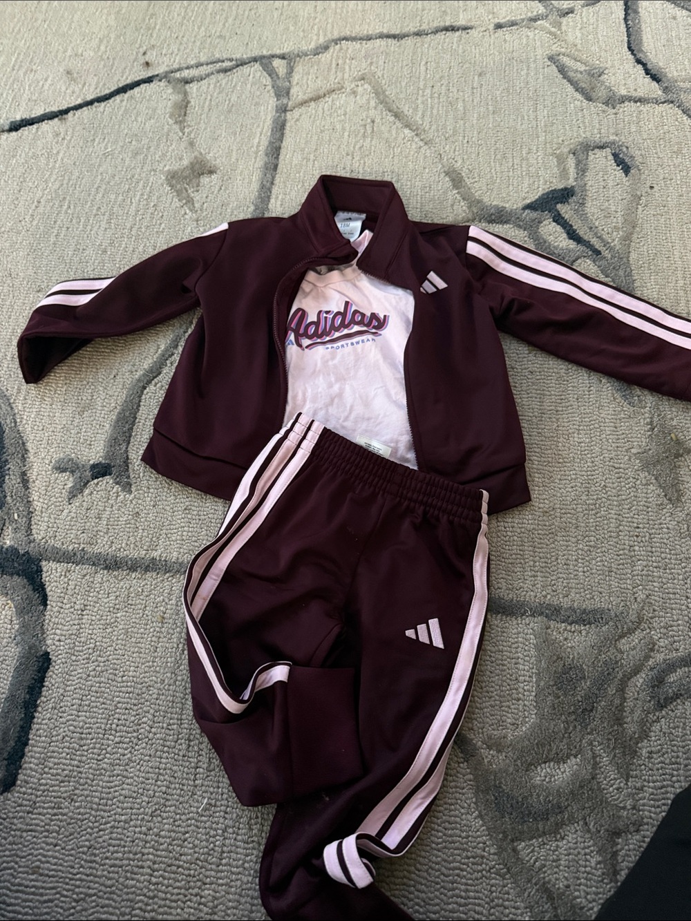 adidas Maroon and Light Pink Kids Track Set